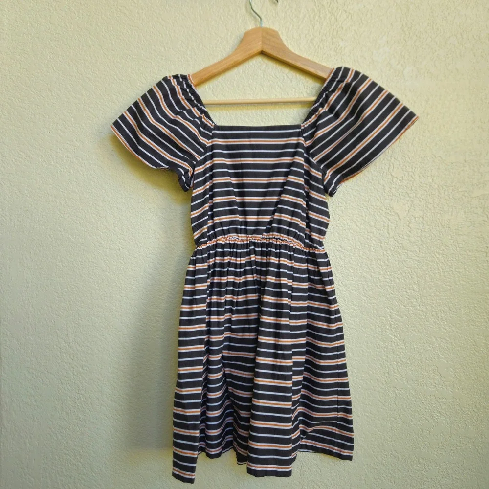 Melrose and Market Girls Square Neck Dress Cotton Sz Medium Classic Nautical EUC
